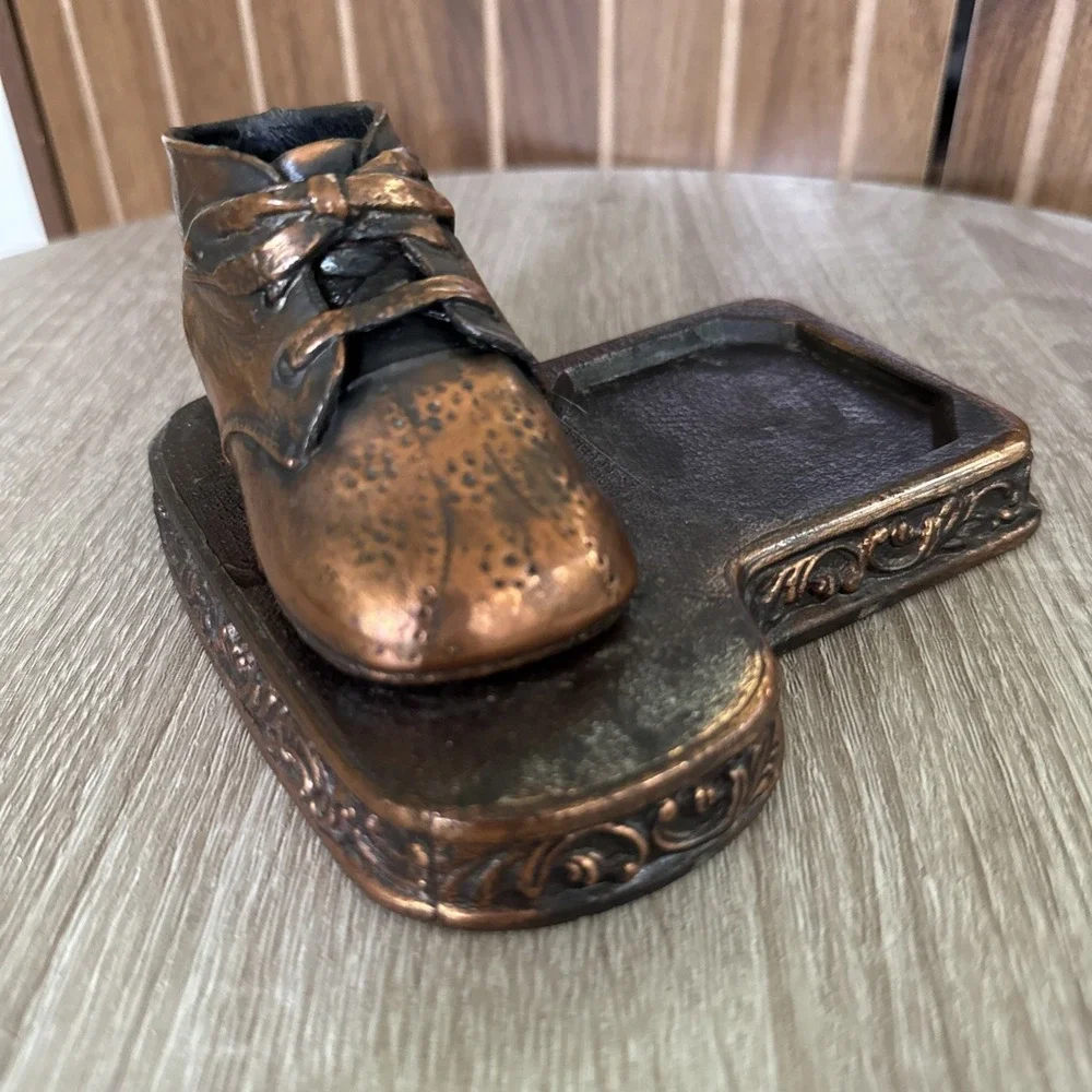 Vintage Bronze Shoe Dresser Tray Change